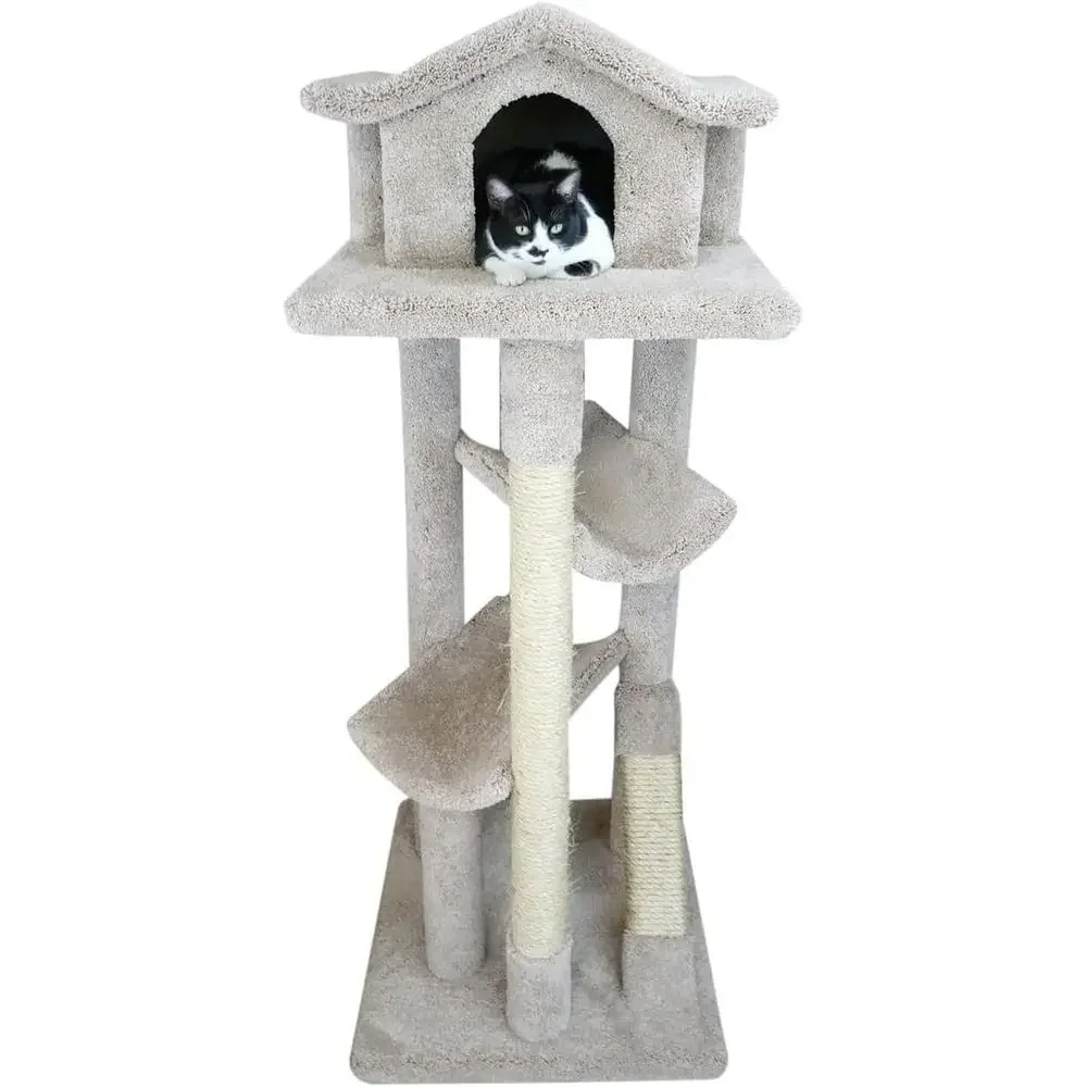 Cat Scratching Post - ต้นไม้แมวขนาดใหญ่พร้อมชั้นที่แข็งแรงหลายชั้นและเสาข่วนเล็บ สีเบจ - 24 x 24