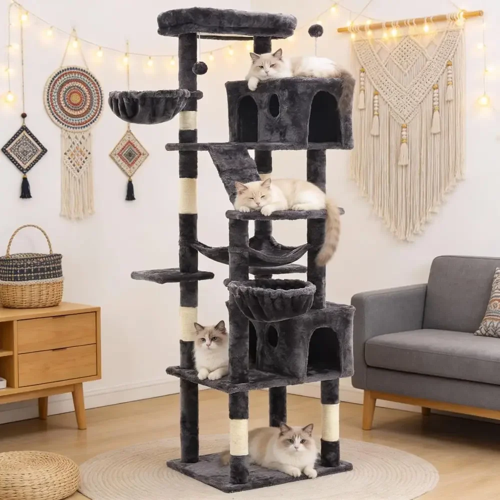 Cat Scratching Post - ต้นไม้แมวสูง 74 นิ้ว พร้อมเสาข่วน, คอนโด, ที่นอน,