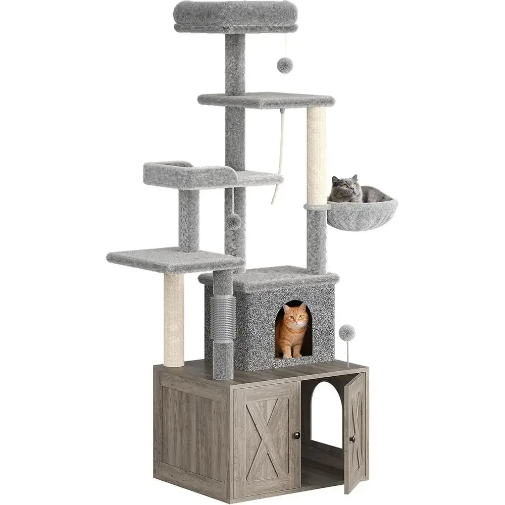 Cat Scratching Post - บ้านแมวหลายชั้นขนาดใหญ่ พร้อมกล่องเก็บของเสีย คอนโด ที่นอน เปลญวน ที่ลับเล็บ