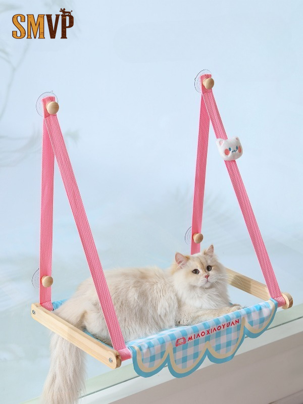 Cat Window Perch - เปลแมวน่ารักสีชมพูติดหน้าต่างแบบยึดด้วยถ้วยดูด ระบายอากาศได้ดี ป้องกันขนร่วง เหมาะสำหรับอาบแดด