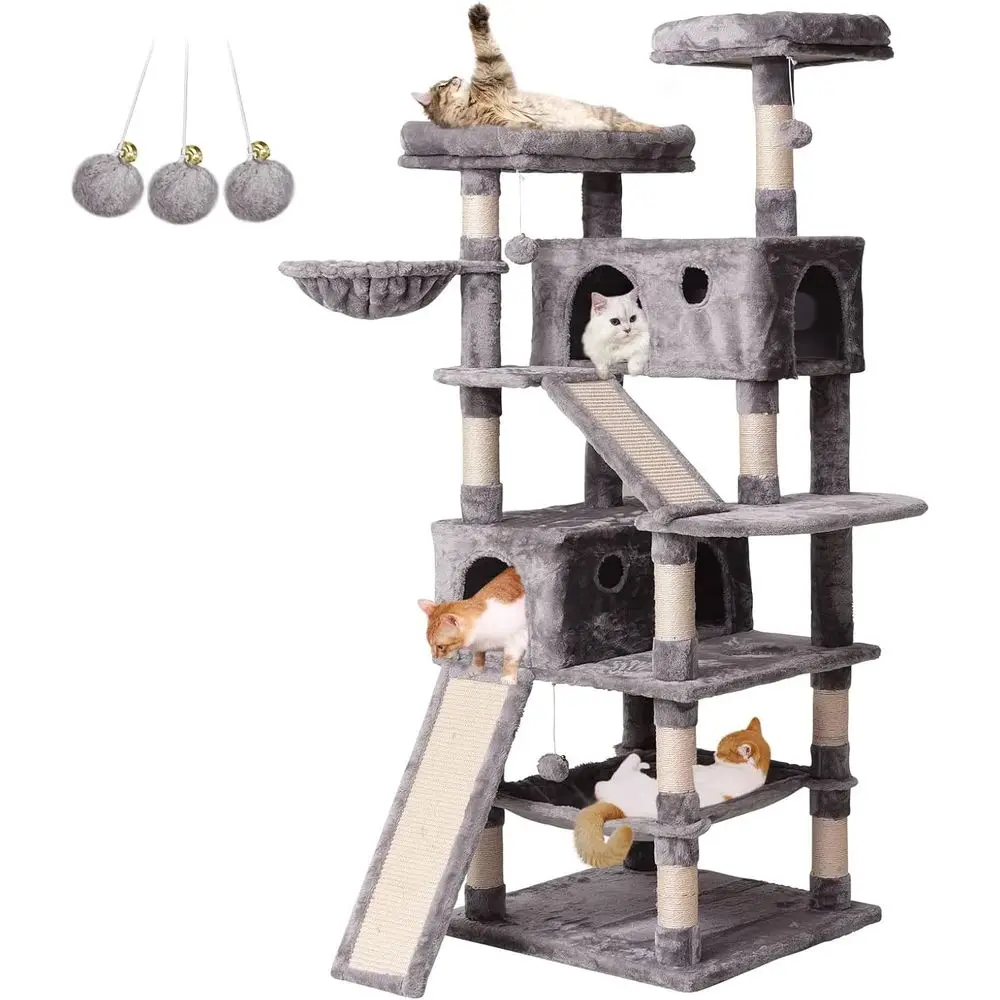 Cat Scratching Post - ต้นไม้แมวแบบหลายชั้น 70.1 พร้อมเสาข่วน, คอนโด, บันได, เปลญวน