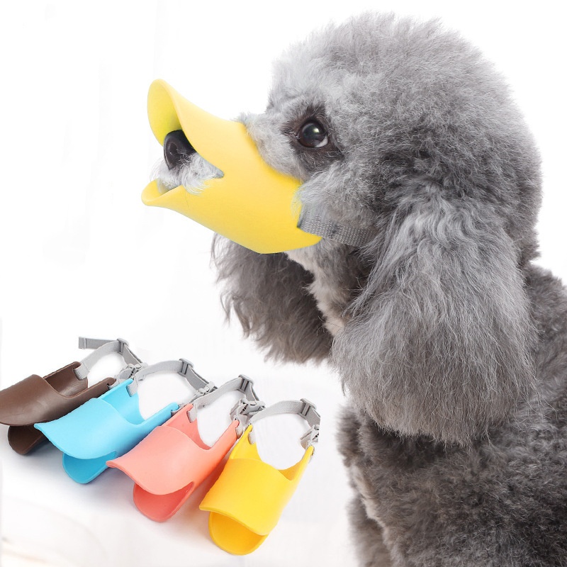 Dog Muzzle Silicone - ที่ครอบปากสุนัขแบบปรับได้ ทำจากซิลิโคน รูปเป็ด ป้องกันการกัด หยุดเห่า อุปกรณ์สำหรับสัตว์เลี้ยง