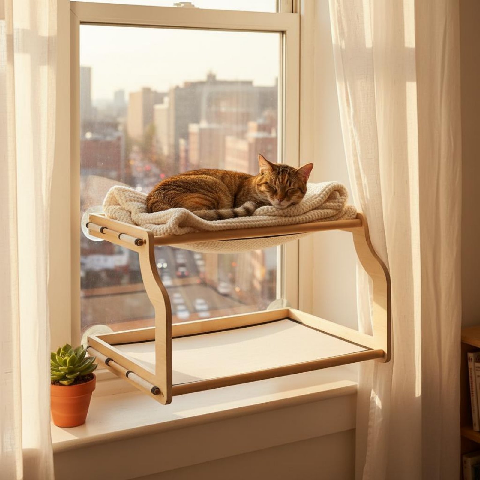 Cat Window Perch - เตียงแมวติดหน้าต่าง ติดตั้งง่าย ที่นอนแมวแบบแขวนหน้าต่าง อุปกรณ์สำหรับสัตว์เลี้ยง ทำความสะอาดง่าย ตาข่ายระบายอากาศสำหรับระเบียง