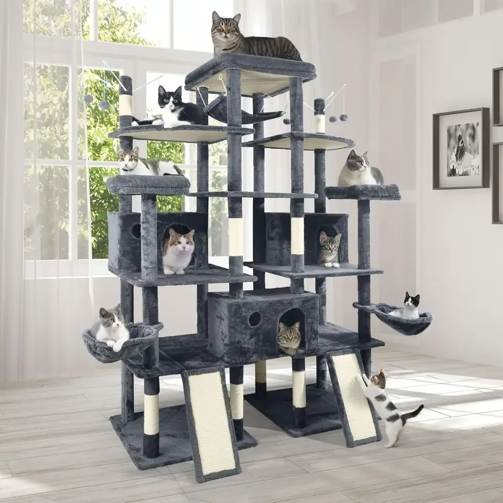 Cat Scratching Post - เสาแมวสูง 80 นิ้วสำหรับแมวตัวใหญ่: ศูนย์กิจกรรมในร่มหลายชั้นพร้อมเสาข่วน, ที่นอน, คอนโด,