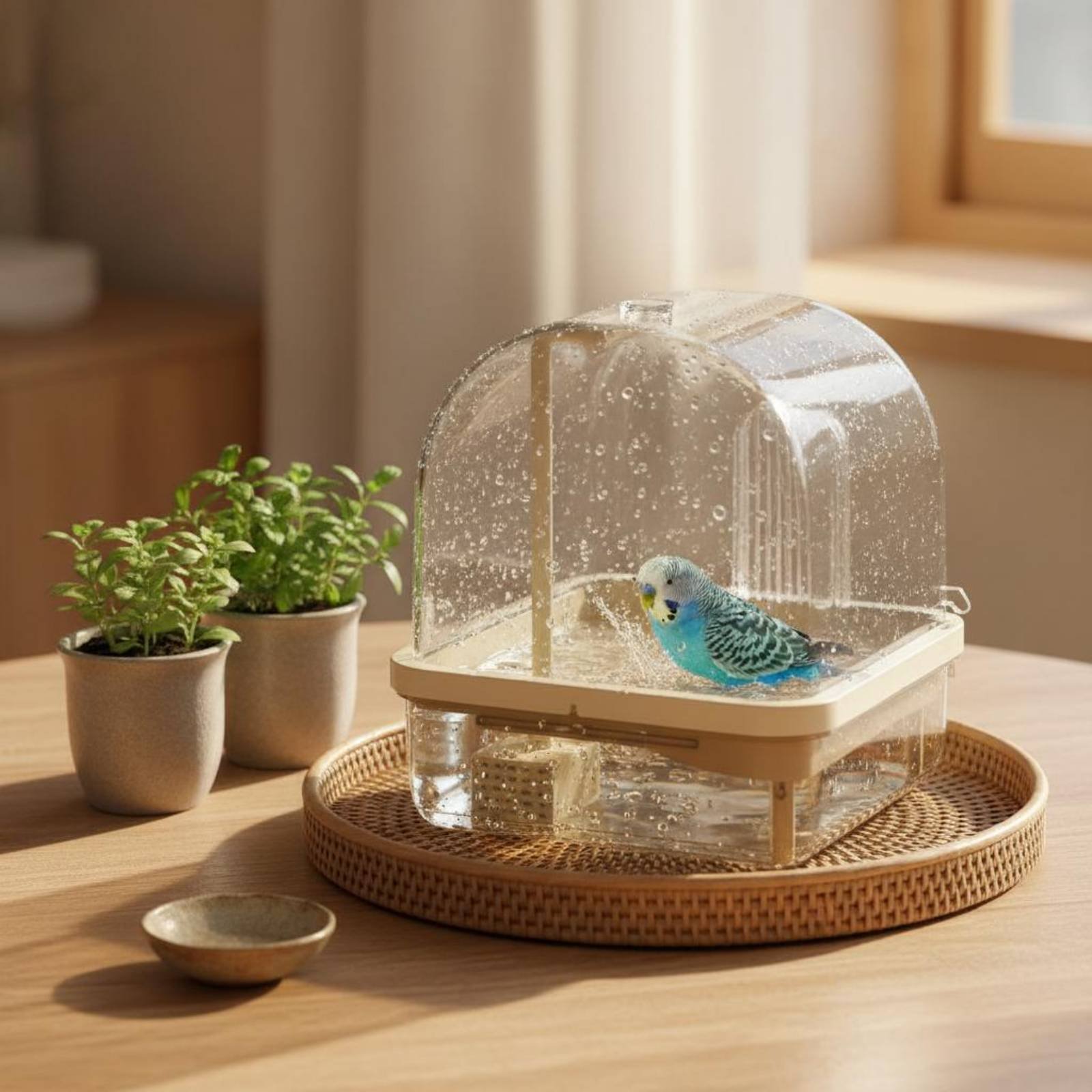 Pet Supplies Us - อ่างอาบน้ำนกแบบแขวน โปร่งใส มองเห็นได้รอบทิศทาง กล่องอาบน้ำนกแบบปิด บ้านอาบน้ำนกแก้ว ถอดประกอบง่าย