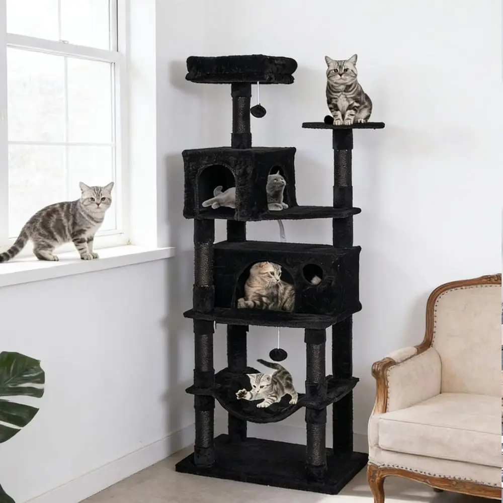 Cat Scratching Post - เสาแมวหลายชั้นขนาดใหญ่ 67 ชั้น สำหรับแมวในบ้านขนาดใหญ่ พร้อมเปลญวน เสาข่วนไม้ซิซาล